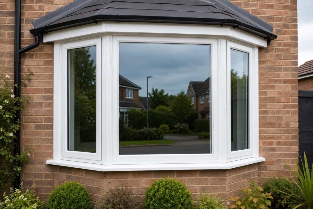 White uPVC bay window with fixed uPVC windows